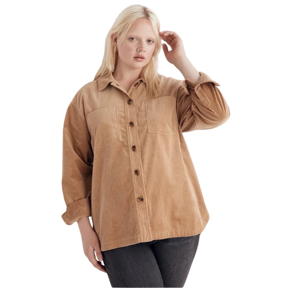 Madewell Shirt Jacket Womens Medium Camel Tan Kentwood Corduroy Shacket Button